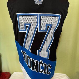 Luka Doncic #77 NBA Men's Black Blue White Sleeveless Athletic Shirt Medium Poly